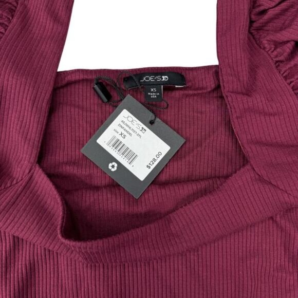 NWT JOE'S JEANS Monica Square-Neck Puff-Sleeve Top Sz XS Zinfandel - Picture 4 of 6